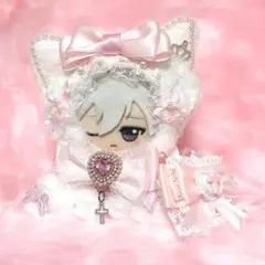 おすわりぬい服 10-12cm 白×ピンク×水色 猫 量産型 地雷 ちびぐるみ