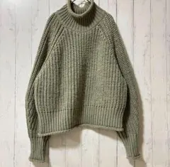 エイチアンドエムH&M緑ニットXL秋冬通勤きれいめ伸縮体型カバー高見え