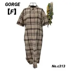 ゴージ　GORGE ロングシャツワンピース フリー　チェック柄　総柄　ベージュ