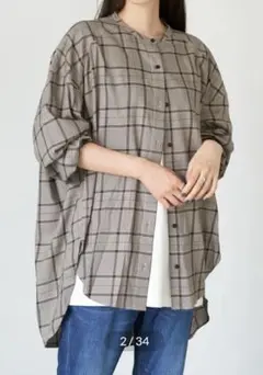 AMERICAN HOLIC ドロップショルダーバンドカラーシャツチュニックのサムネイル