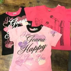 ３枚セット　カジュアルピンクTシャツ マイクとギターデザイン＋肌着おまけ
