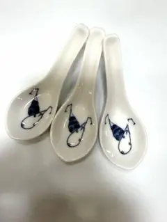 青い絵柄の陶器レンゲ3個セット