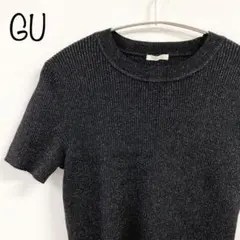 【GU】ラメクロップドセーター　半袖　ブラック　L