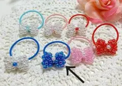ビーズの小さいリボンヘアゴム③青