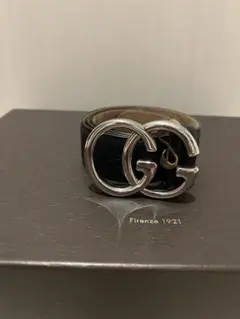 GUCCI ブラックレザーベルト GGロゴ　85-34