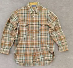 80s USA製 ペンドルトン ウールシャツ チェック柄 訳ありボタン付 美品