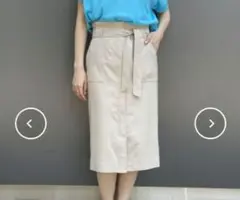 日本製【NOLLEY'S】前リボン付きタイトスカート　アイボリーのサムネイル