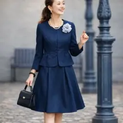 美品 RyuRyu ジャケットスカート セットアップ 13号 ネイビー