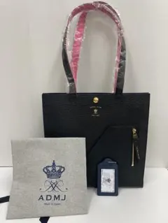 ADMJ レザー トートバッグ 黒 ピンクのサムネイル