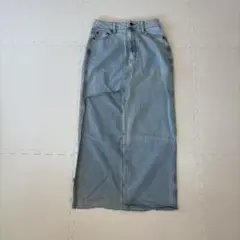 デニム ロングスカート ダメージ加工 スリット カットオフ ブルー