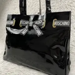 モスキーノ トートバッグ ショルダーバッグ エナメル 黒 ブラック A4収納可能