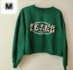 M グリーン 緑色 プリントロゴ トレーナー 裏起毛