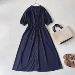 【美品】25SS anySiS ノーカラー 金ボタン ロングワンピース ネイビーのサムネイル