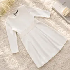 Pierre Cardin ニットワンピース 白 長袖 Aライン Lサイズ 上品のサムネイル