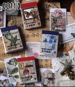 011【コラージュ素材】アンティークボタニカルステッカー4種セット