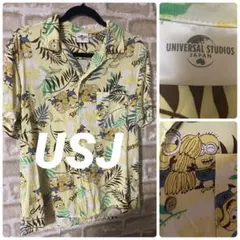 USJ ミニオンズ　メンズM アロハシャツ　総柄バナナ　ボタニカル柄　ユニバのサムネイル