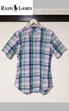 【Ralph Lauren】半袖チェックシャツ/マルチカラー/刺繍/ロゴ/美品