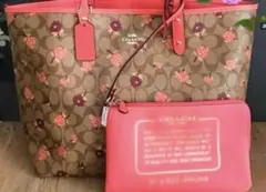 コーチ シグネチャー 花柄 リバーシブル トートバッグ　美品