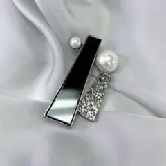 ブローチ パール✗シルバー✗黒