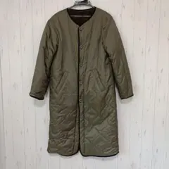 【リバーシブル】オリーブ&ブラウン色キルティング&ボア生地のロングコート