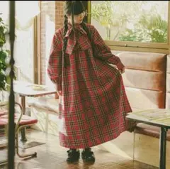 Kurir クティールとレトロ　ボウタイフリルチェックワンピース