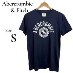アバクロ Tシャツ ネイビー 紺 S 半袖 ロゴ アップリケ ワッペン アメカジ