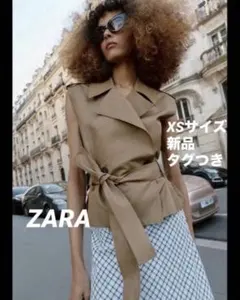 【完売品】ZARA ベルト付きダブルブレストベスト XSサイズ 新品タグつき