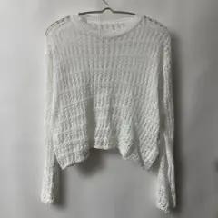 「即日発送」F Lady likeホワイト レース編み クロップド長袖ニット