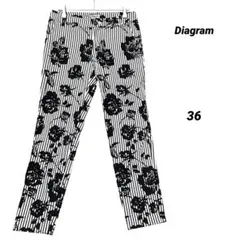 美品 Diagram 花柄 ストライプパンツ 36 白黒 ストレッチ 総柄のサムネイル