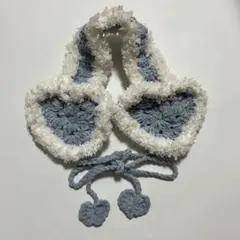 ハンドメイド 編み物 水色×白 ハート型 イヤーマフ