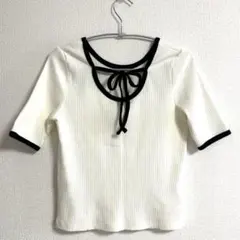 GU バックリボンバイカラーカットソー
