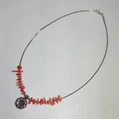 赤サンゴとカレンシルバーのコラボネックレス☆新品・一点物　花_＃58