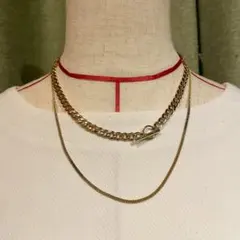 ヴィンテージ レトロ シンプル ゴールドカラー チェーン 2連 ネックレス