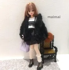 リカちゃん等 1/6ドール 22センチドール アウトフィット 服 ファーJK黒