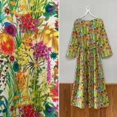 グレースクラス】ロングワンピース 花柄 ボタニカル フレア リネン 麻 