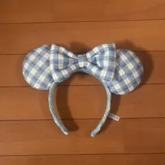 ディズニー ミニーカチューシャ 青チェック