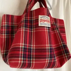 ハンドメイド　ミニバック　タータンチェック　起毛　内ポケット付き