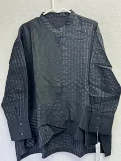 ストライプ シアーブラウス L〜LLサイズ ブラック フリルデザイン 上品