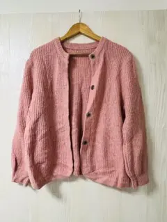 レディース　ニット　セーター　ピンク ボタン付きカーディガン 長袖