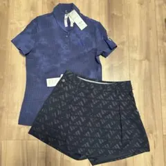 シアサッカーポロシャツ　巻きスカート　セットアップ　サイズS 春夏　ネイビー