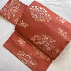MO-3124 夏帯 名古屋帯 紗 舟に菊 萩 桔梗の花 金銀糸 橙茶色 MO-3124 夏帯 名古屋帯 紗 舟に菊 萩 桔梗の花 金銀糸 橙茶色 - メルカリ