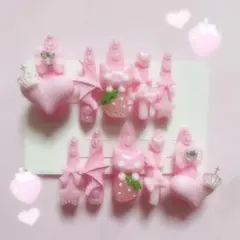 【現品】♡ネイルチップ 地雷系 平成女児 量産型 ピンク 猫 いちご♡
