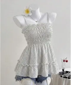 SHEIN フリルドットキャミソール
