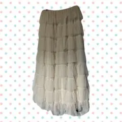 着画あり me+em select フリルスカート アイボリー レース チュール