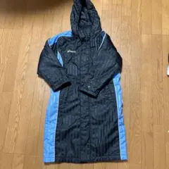 asics ストライプベンチコート 黒/青