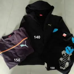 140 Puma 黒 紺半袖シャツ　長袖パーカー男子3枚セット