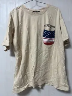 ベージュ アメリカ国旗ポケットTシャツのサムネイル