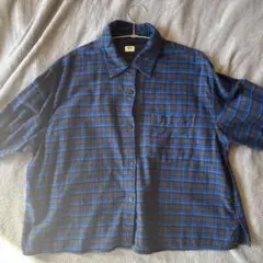 短丈フランネル長袖シャツ XL 青と黒チェック