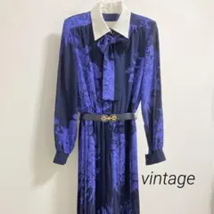 昭和レトロ ヴィンテージ 白襟 紫 紺 ワンピース