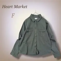 ハートマーケット ミリタリーシャツ 長袖 綿100% ポケット カジュアル 無地